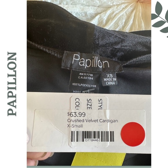 Papillon Black Crushed Velvet Stretch Open Front Cardigan Size Extra Small - Picture 7 of 7